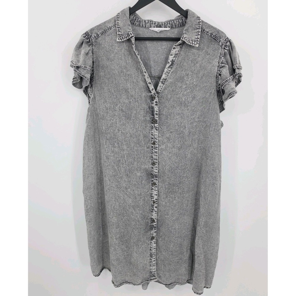 Jane + Delancey Button Up Shirt Dress Lightweight Denim Plus 2X Charcoal Gray